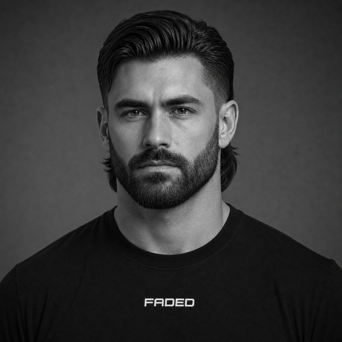 slick back modern mullet + beard