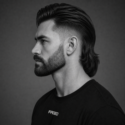 slick back modern mullet + beard - 1