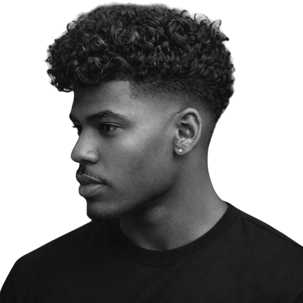 Loose Textured Curls with Mid Drop Fade