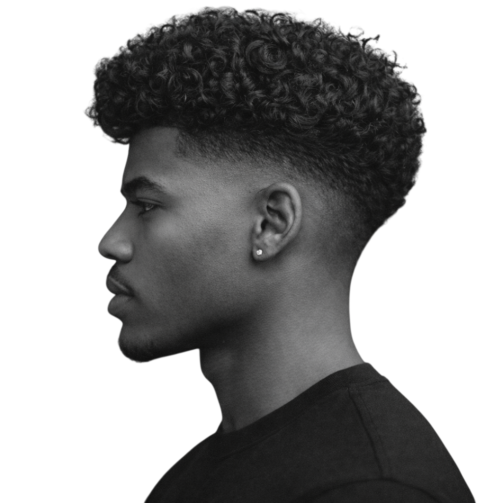 Loose Textured Curls with Mid Drop Fade