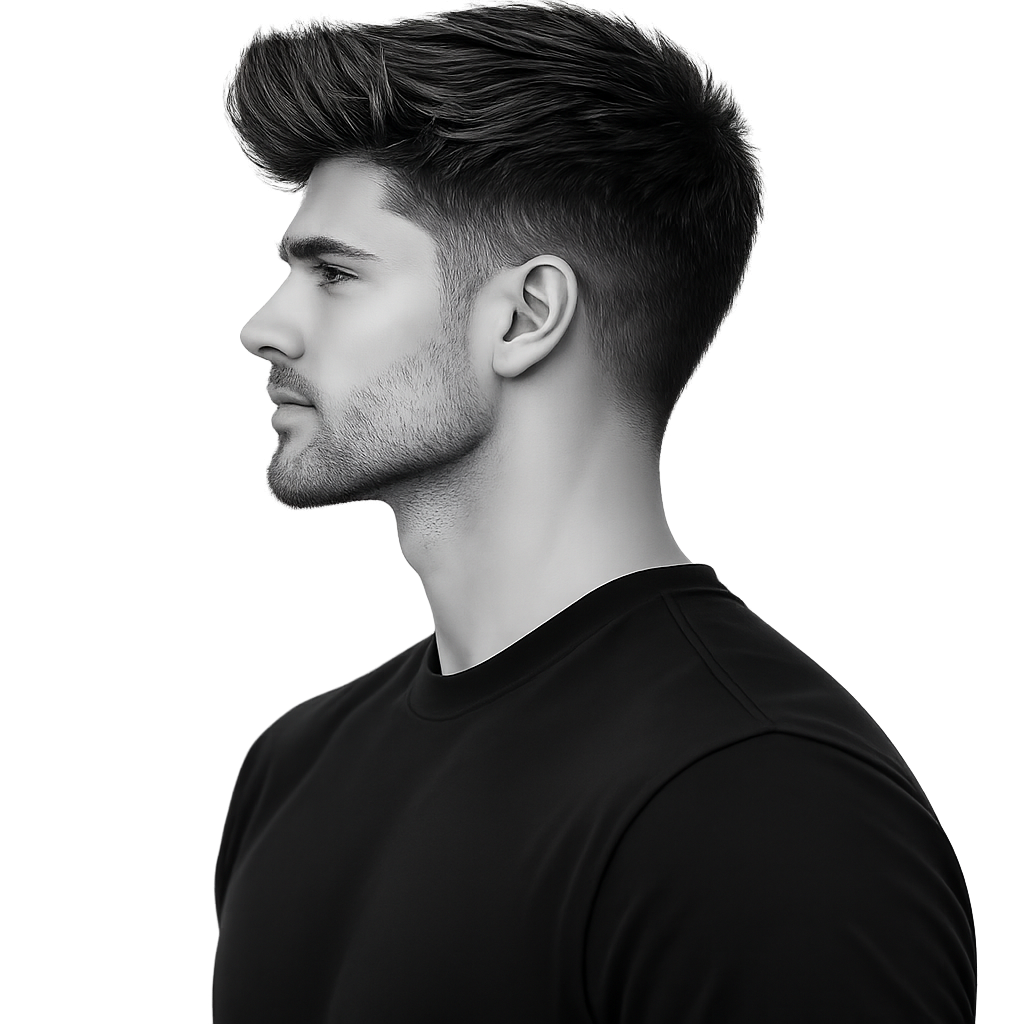 Messy Quiff + Mid Fade