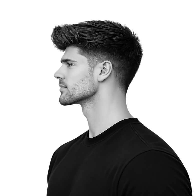 Messy Quiff + Mid Fade