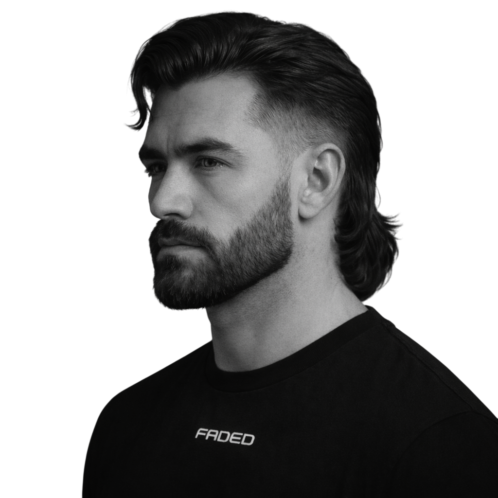 slick back modern mullet + beard