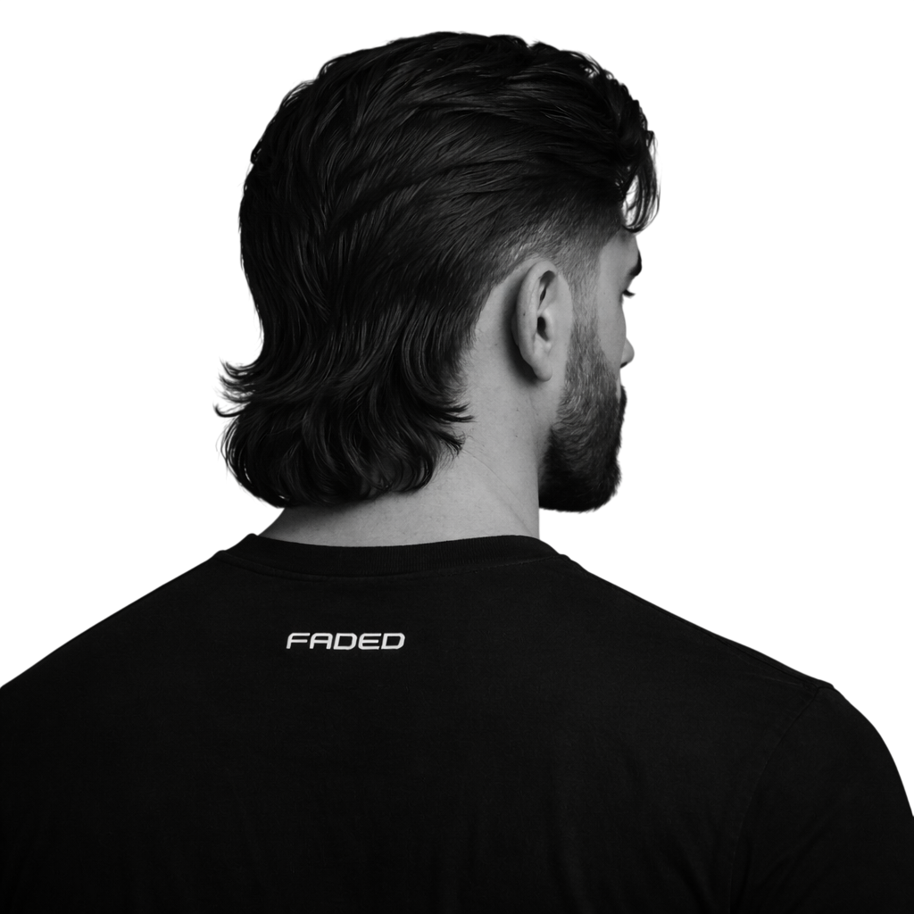 slick back modern mullet + beard