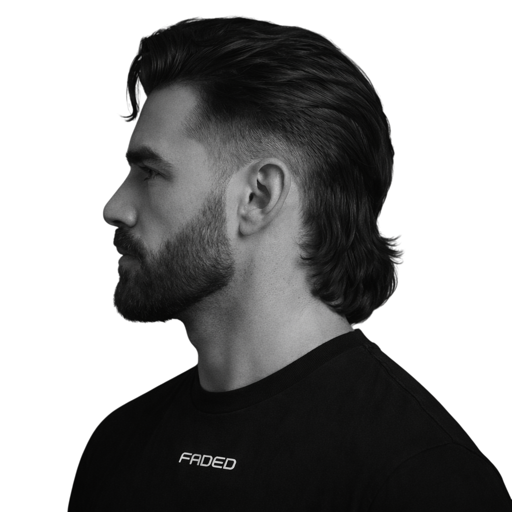 slick back modern mullet + beard