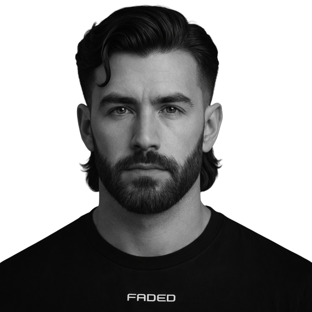slick back modern mullet + beard